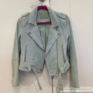 BlankNYC pale blue leather moto jacket